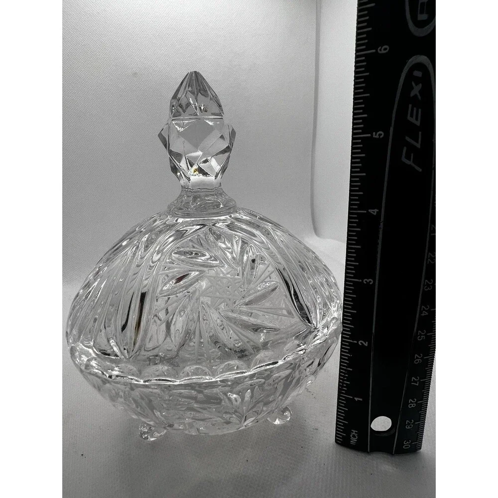 VINTAGE PIN WHEEL CRYSTAL  FOOTED CANDY DISH OR TRINKET HOLDER glass clear